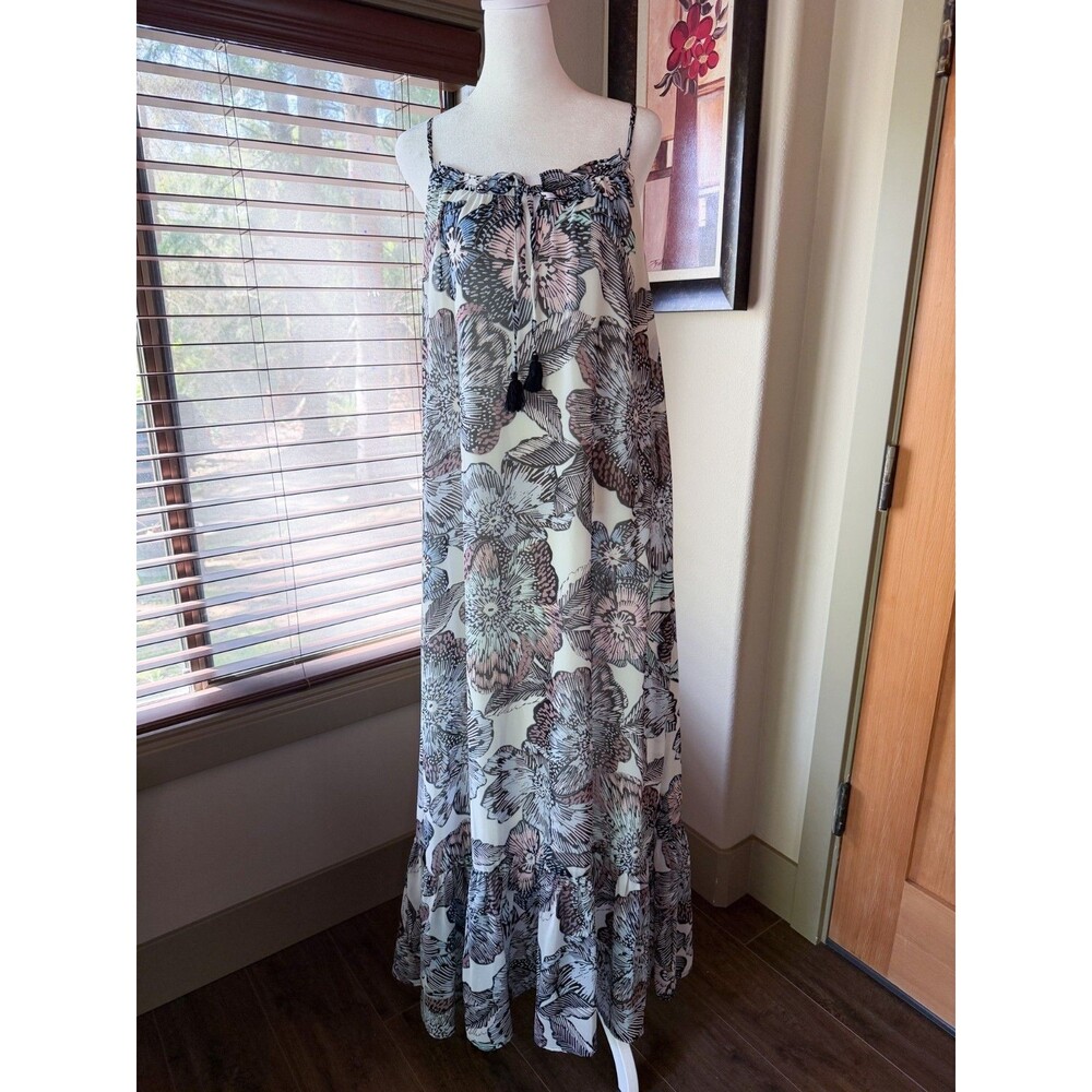 1. State Women's White Floral Print Sleeveless Long Maxi Boho Dress Size Medium
